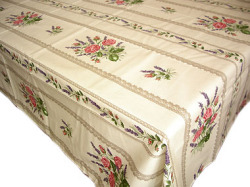 French coated tablecloth (Roses. lavender x raw)